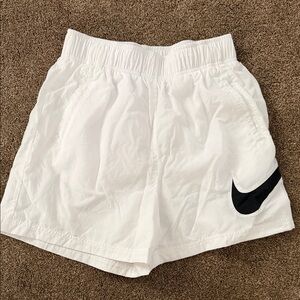 Nike White Athletic Shorts with Black Swoosh